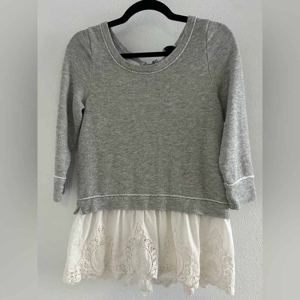 Anthropologie Gray Sweatshirt with White Decorative Hem